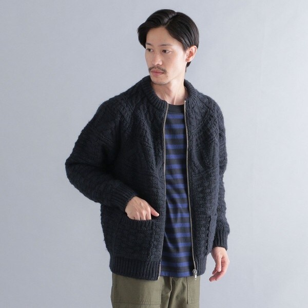 SHIPS別注】BATONER: スプレッド アラン ジップ カーディガン