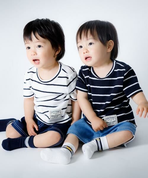 セール】 【キッズ・ベビーおそろいアイテム】ボーダー 半袖 Tシャツ