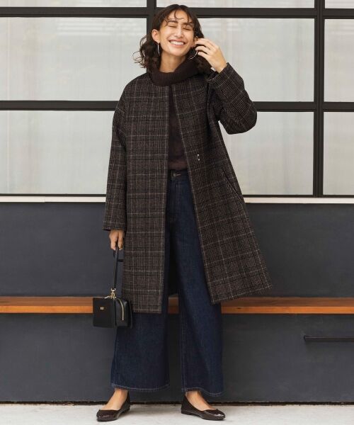 セール】 カシミヤブレンドノーカラー ロングコート （その他アウター