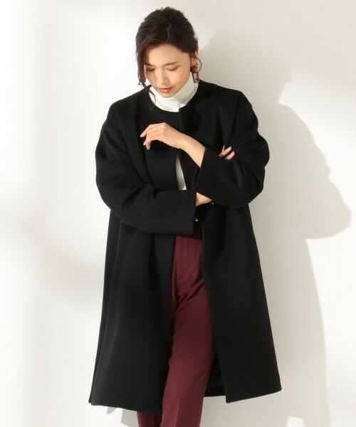 セール】 カシミヤブレンドノーカラー ロングコート （その他アウター