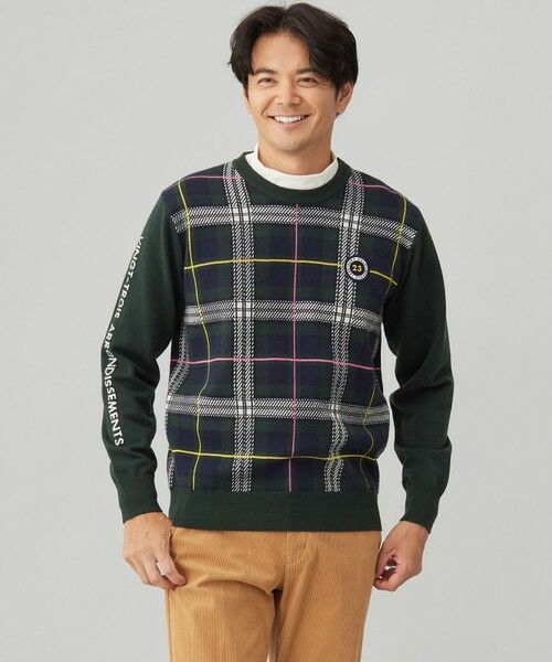 セール】 【MEN】チェックジャガード クルーネック ニット （ニット