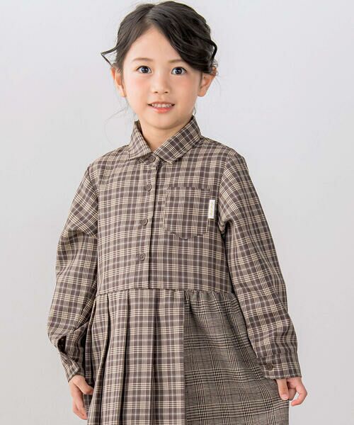 セール】 【お揃い】千鳥格子タータンチェック柄シャツワンピース(90