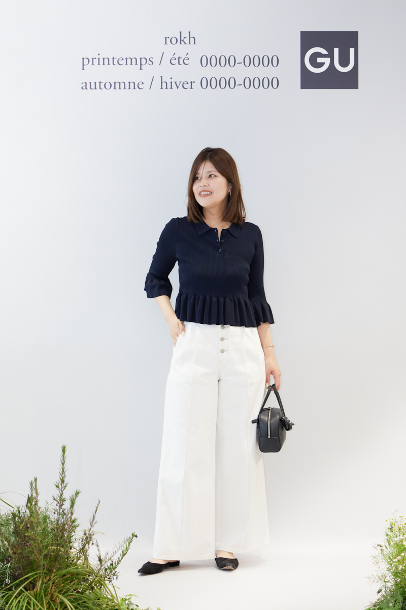 ペプラム風の裾が可愛い！【GU×rokh】リブポロセーターはきちんと感も