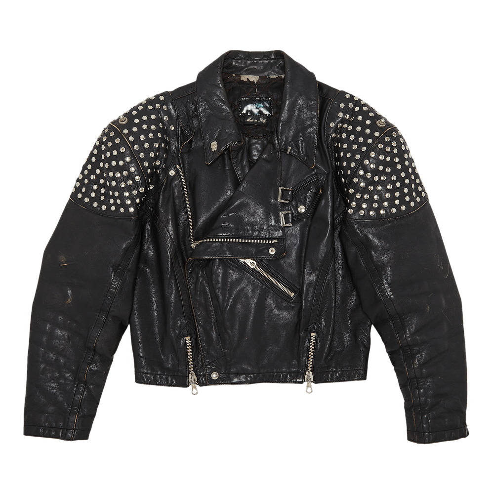 Buy Vintage Jean Paul Gaultier Studded Leather Biker Jacket 'Black