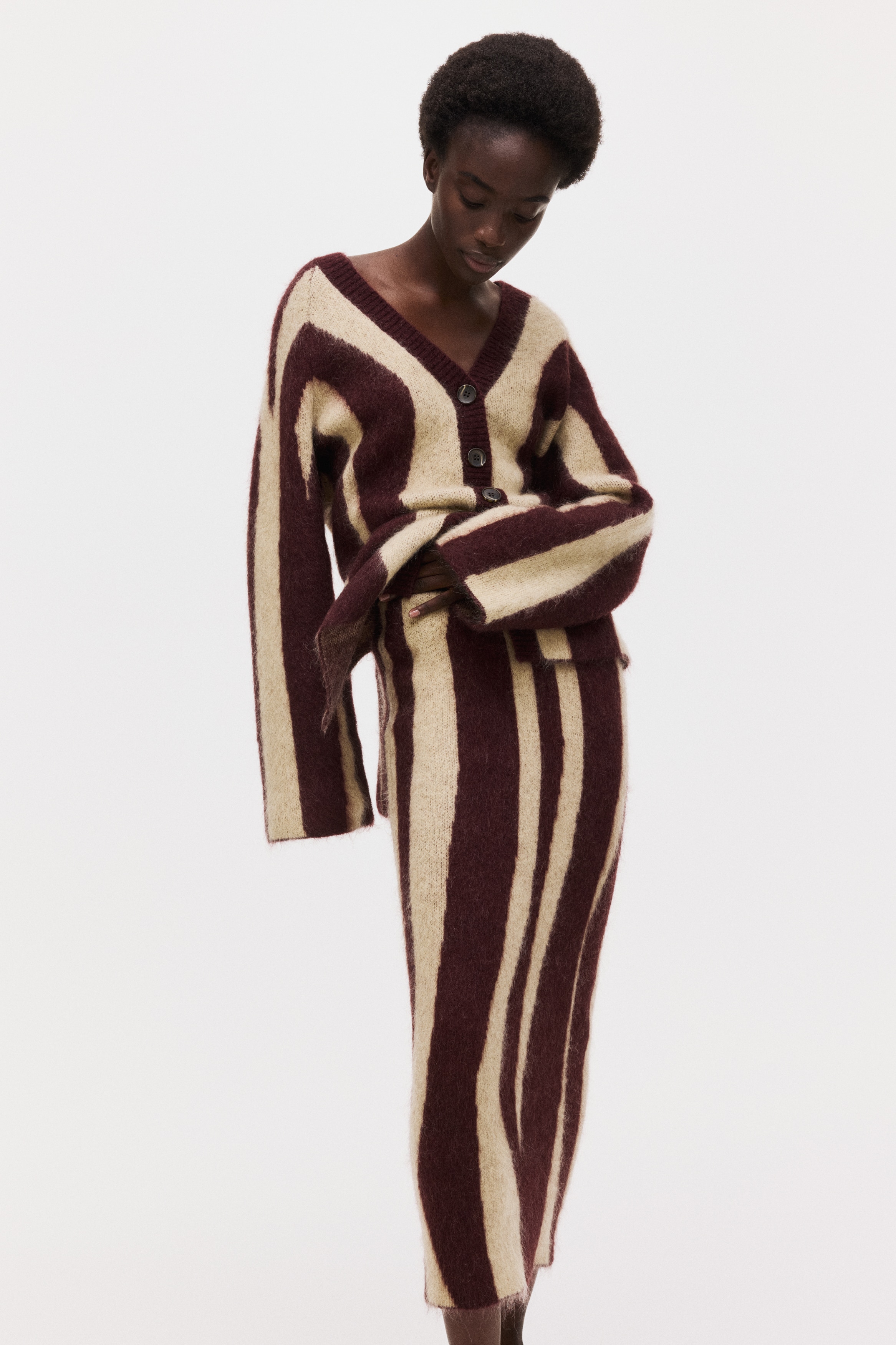 Jacquard-Knit Mohair-Blend Skirt - Burgundy/zebra print - Ladies
