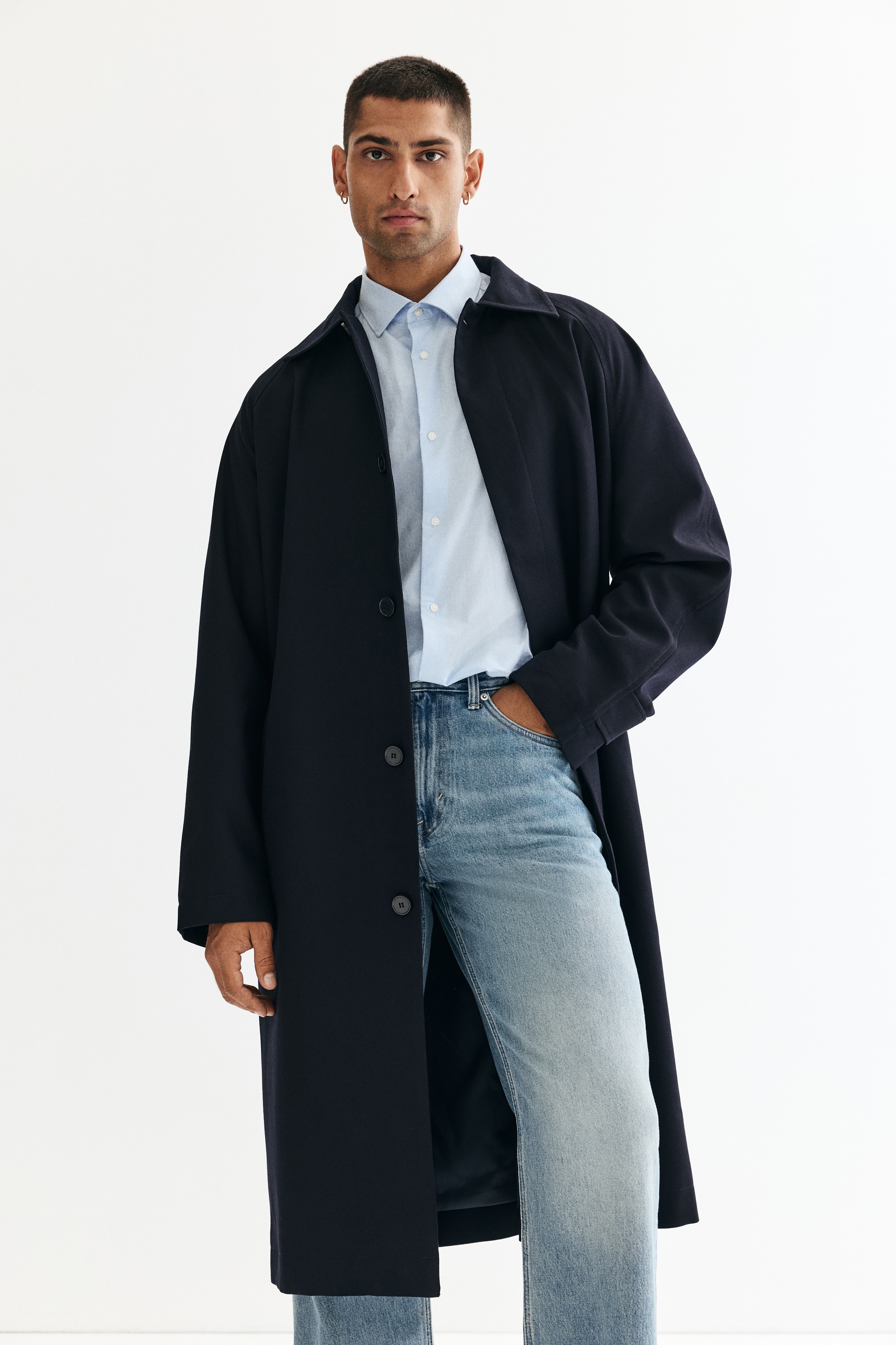 Loose-Fit Belted Overcoat - Navy blue - Men | H&M US