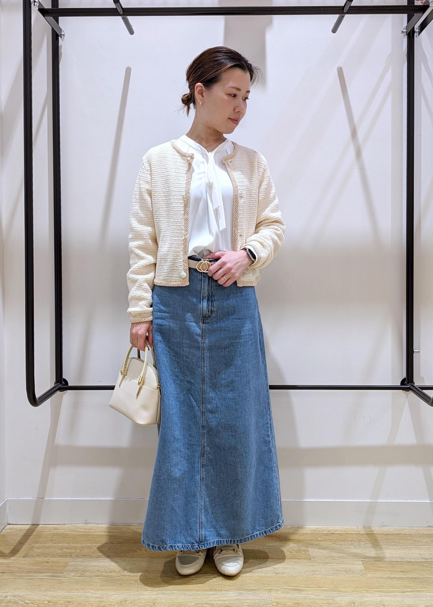 新品未使用タグ付き OBLI デニムツイードドッキングスカート 1サイズ