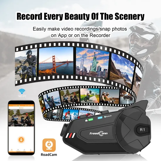Freedconn R1 Plus 1000m Group Intercom Helmet Bluetooth Headset