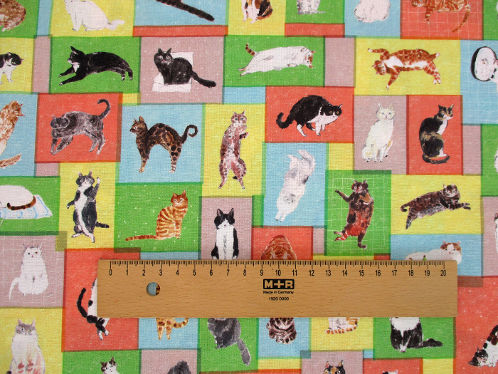 Paper message コットンシーチング 「猫と小部屋」 110cm巾 動物|ねこ