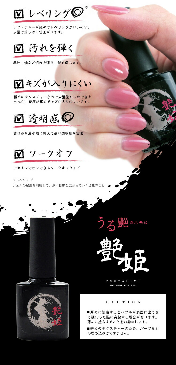 トップジェル ノーワイプ ジェルネイル 艶姫 8ml 艶だけに拘った 墨汁