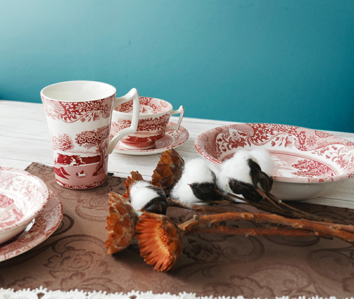 spode スポード 希少 赤皿 ウィンターズシーン ２枚セット 英国産 風景 Spode Blue Room Collection Victorian Annual Christmas Plate