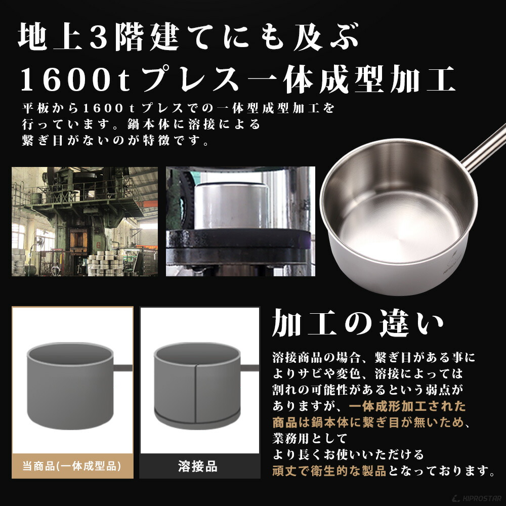 専用鍋蓋付き！KIPROSTAR IH対応のステンレス片手鍋18cm
