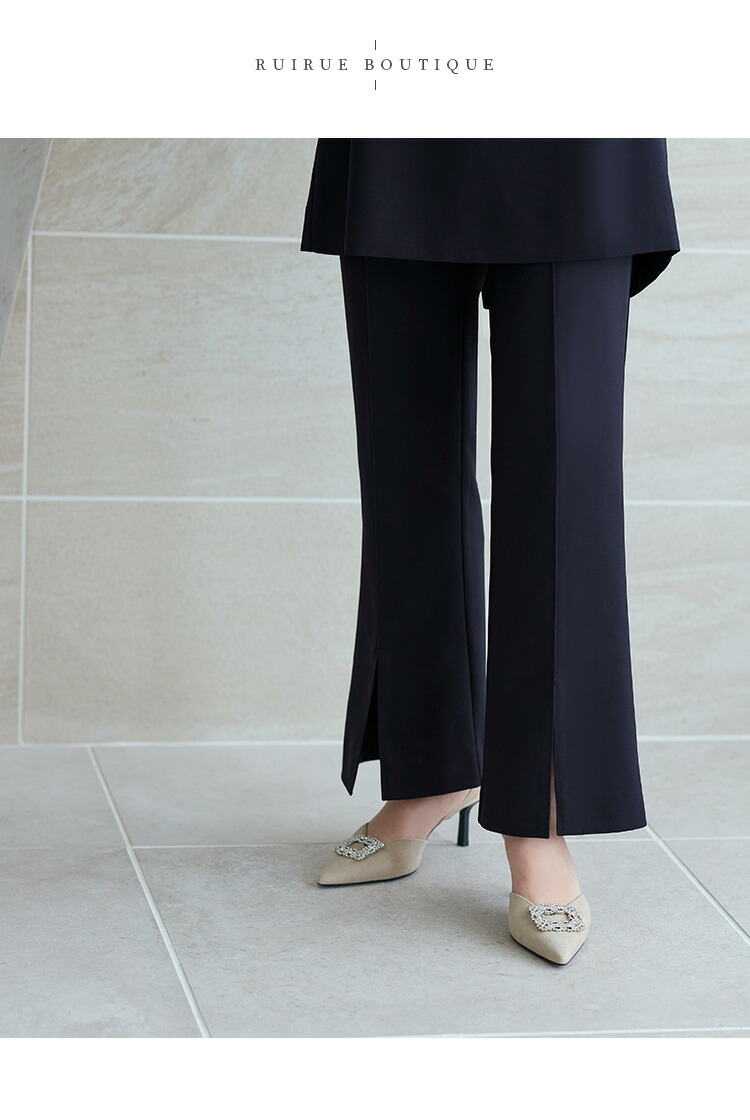 バックパールデザイントップス×フレアスリットパンツセットアップ