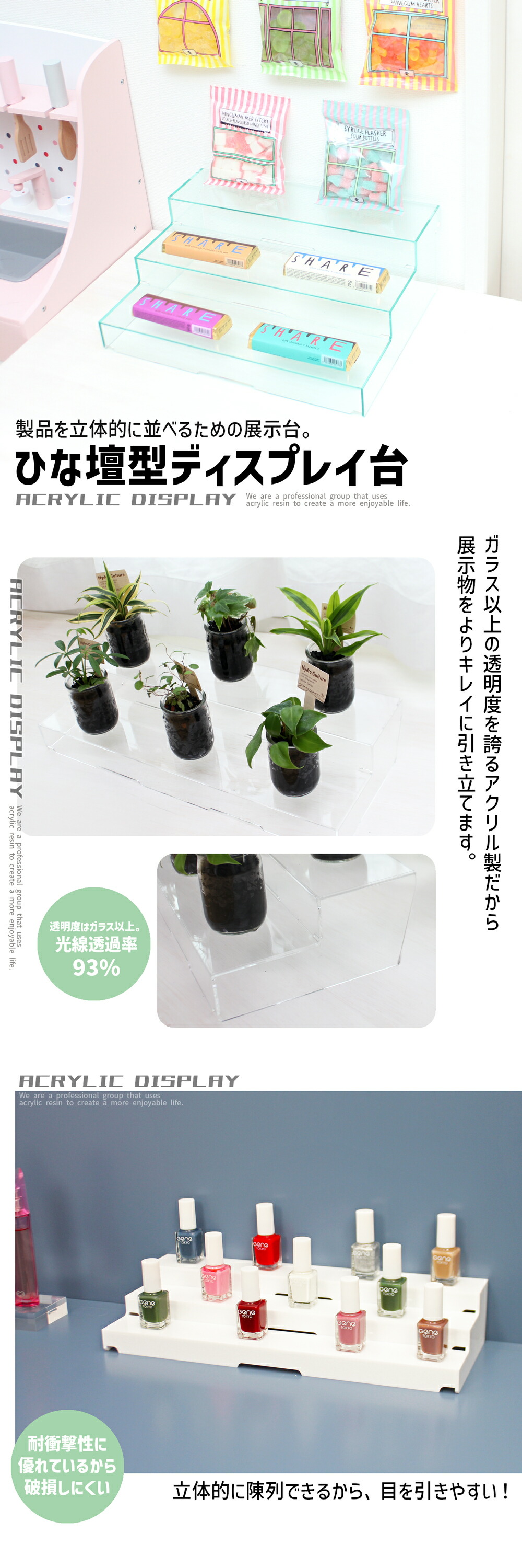 楽天市場】ひな壇型ディスプレイ台 [size:高さ16.3cm×幅36cm×奥行36cm