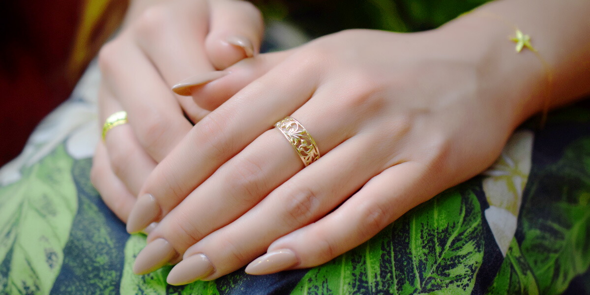 透かし リング 指輪 K18 ハワイアンジュエリー アクセサリー