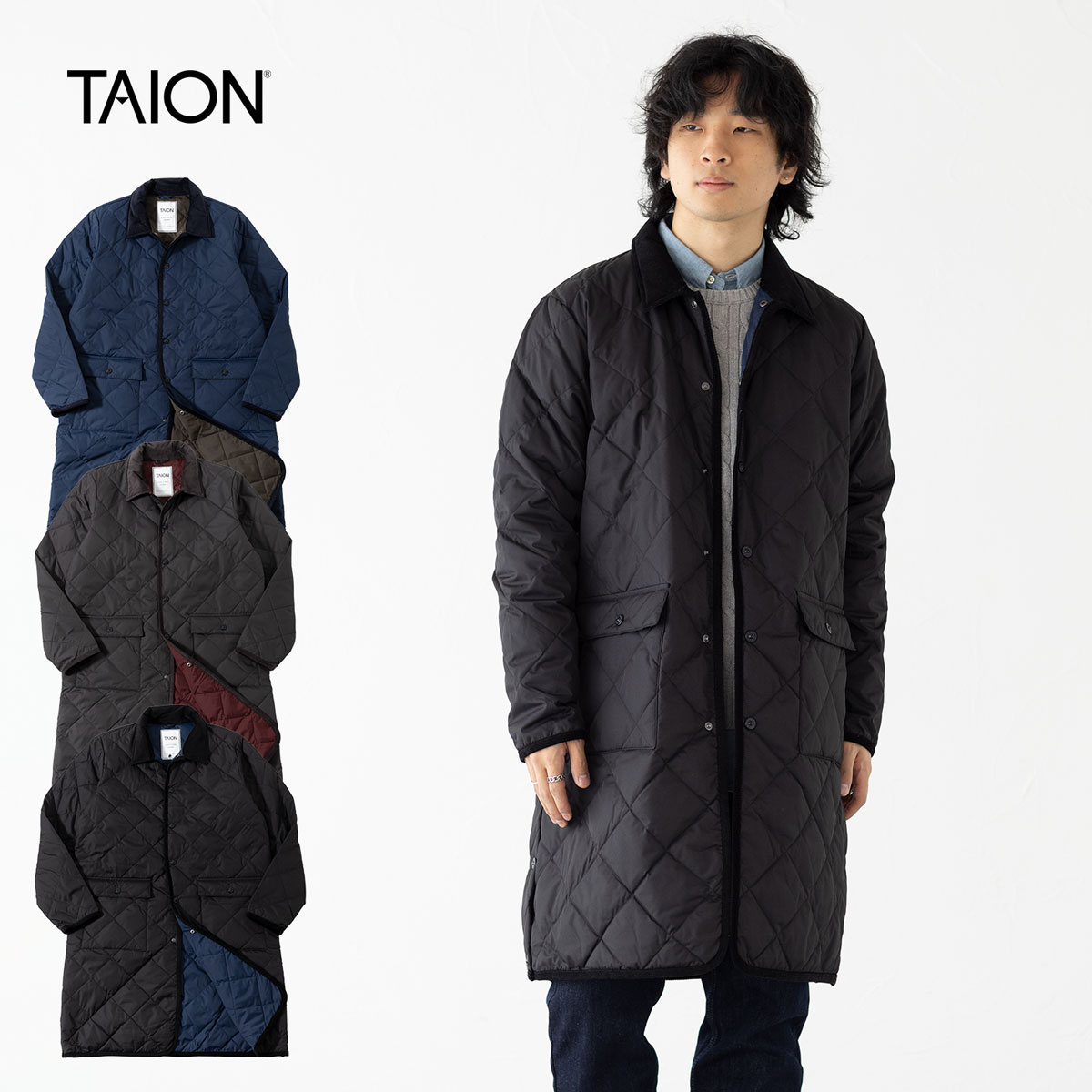 タイオン シティ パイピングカラー ロングダウンコート TAION-109CI