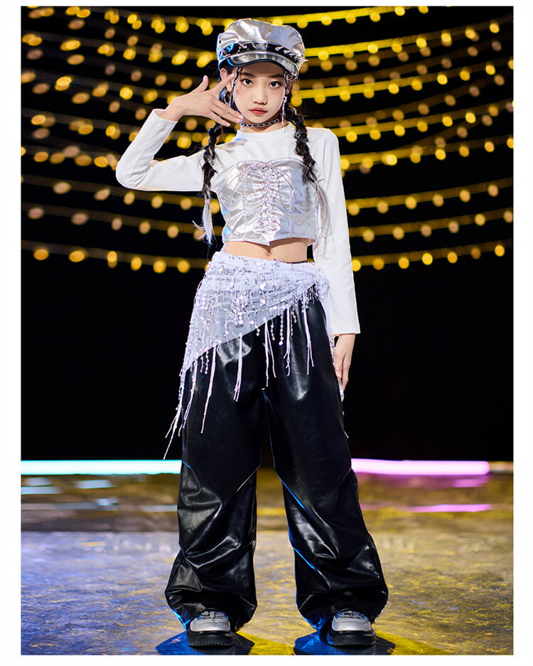 楽天市場】k-pop 衣装 シルバー 白 黒 キッズダンス衣装 セットアップ
