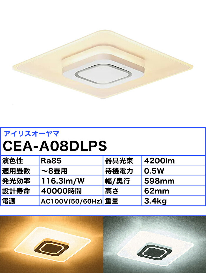 楽天市場】アイリスオーヤマ CEA-A08DLPS LEDシーリングライト 8畳 調