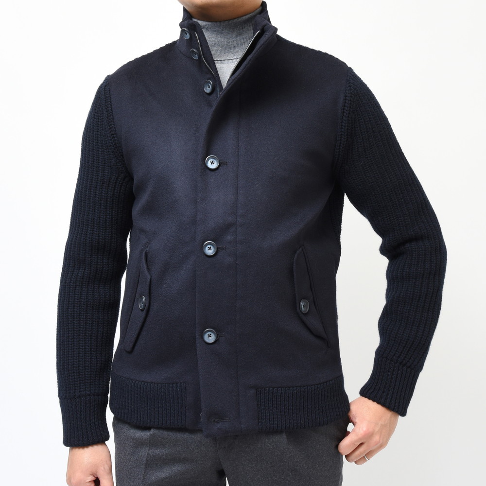 HERNO（ヘルノ）ウールカシミアフランネル×フィッシャーマンリブニット