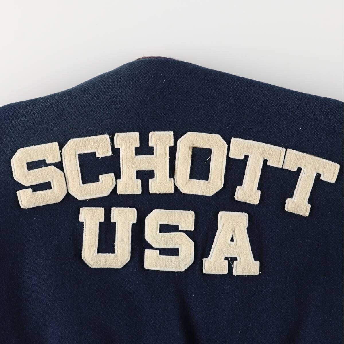 古着 80年代 ショット SCHOTT 袖革ウールボタンスタジャン バーシティ
