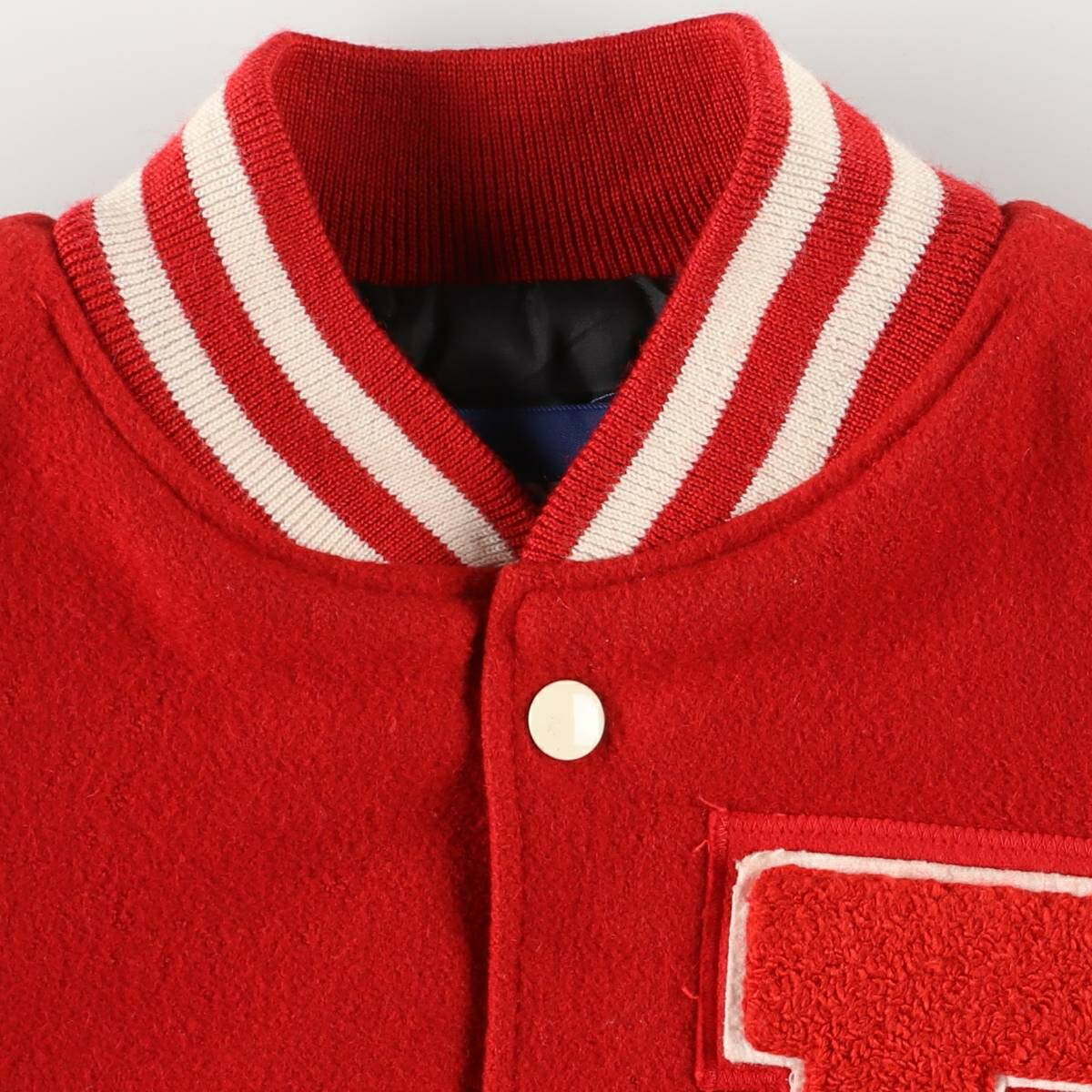 古着 ～90年代 HOLLOWAY 中綿入り 袖革ウールボタンスタジャン バー