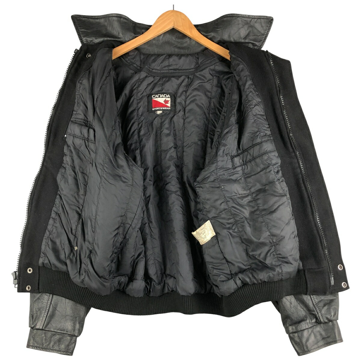 古着 90年代 CANADA SPORTSWEAR 中綿入り 襟付き 袖革ウールスタジャン