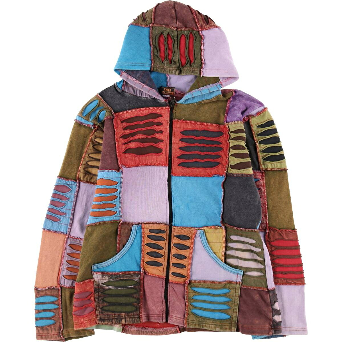 古着 Rising International 総柄 ネパールパッチワーク スウェット