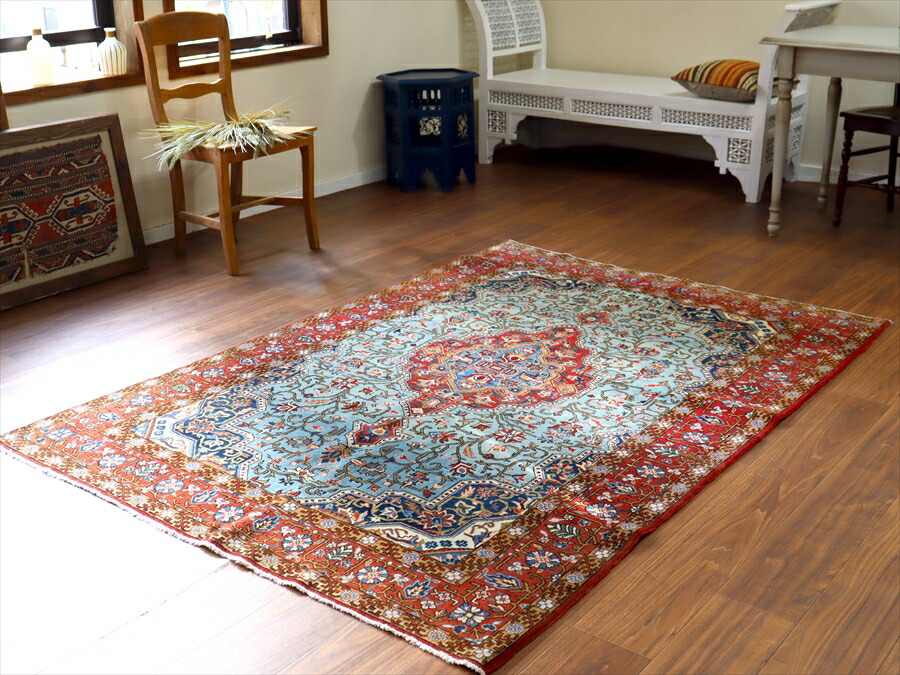 楽天市場】【15%OFFクーポン対象】ペルシャ絨毯 クム産 水色 204×139cm
