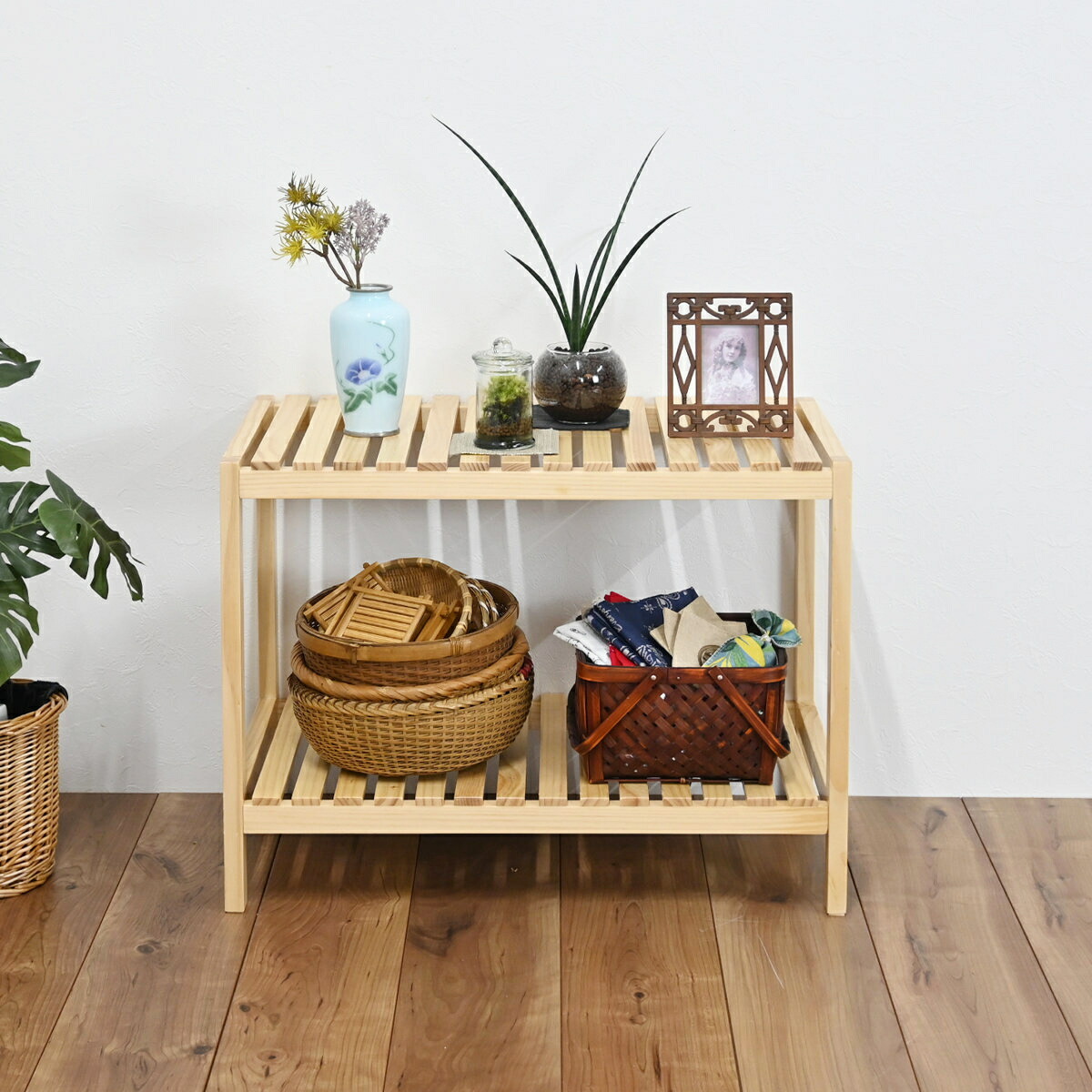 楽天市場】ウッドラック 2段 天然木 すのこラック 幅60cm （ ラック