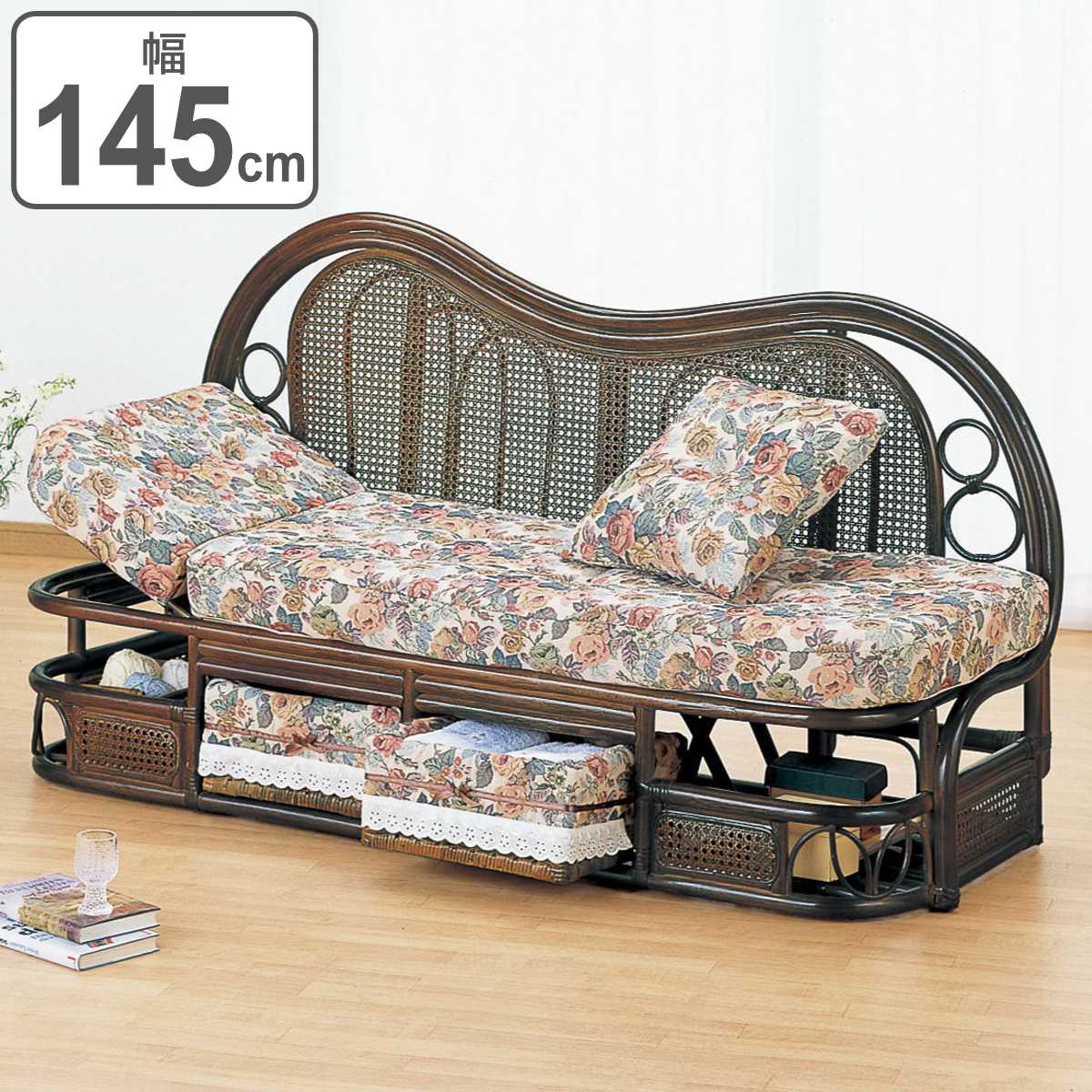 楽天市場】籐 カウチソファ リクライニング 引出し付 幅165cm （ 送料