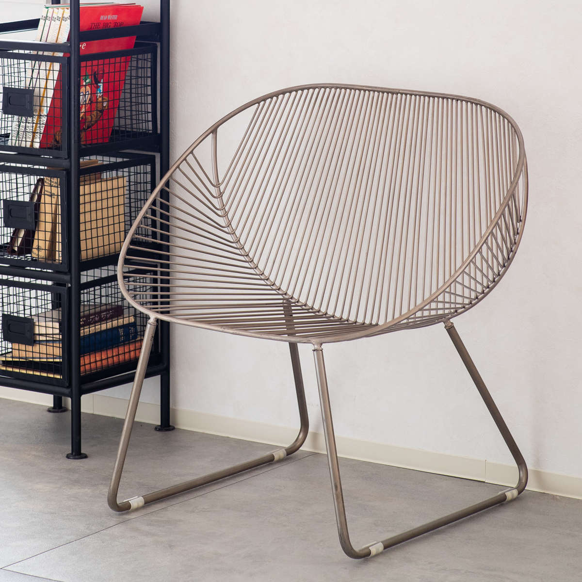 アンティーク調アイアンワイドチェア ワイヤーチェア（シルバー系