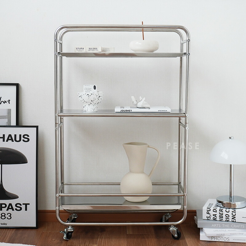 レア 1980's ポストモダン ブラック ワイヤー ワゴン ラック 業務什器