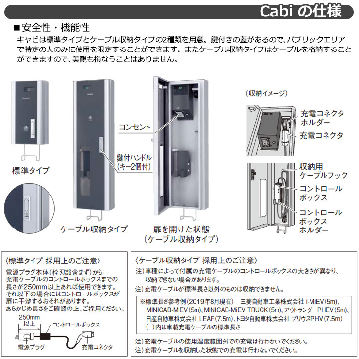 パナソニック エルシーヴ キャビ 標準タイプ 200V 壁付け EV充電