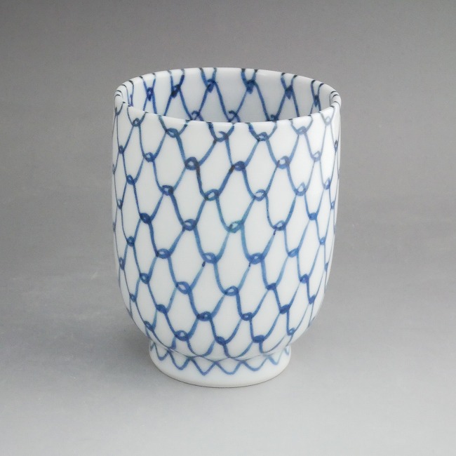 ◇401◇青網蓋付湯呑 芳山 網目 4客 和骨董 japanese craft ◇401◇青