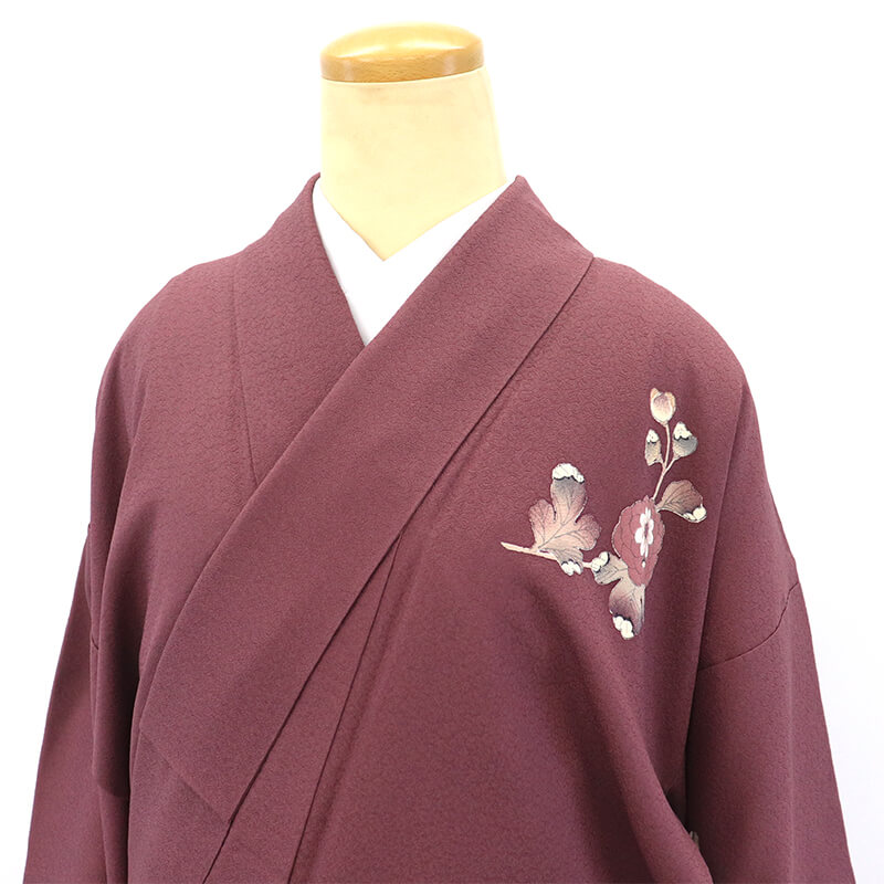 中古】 付下げ 一つ紋 剣片喰 袷 レディース 正絹 灰紫 辻が花 身丈