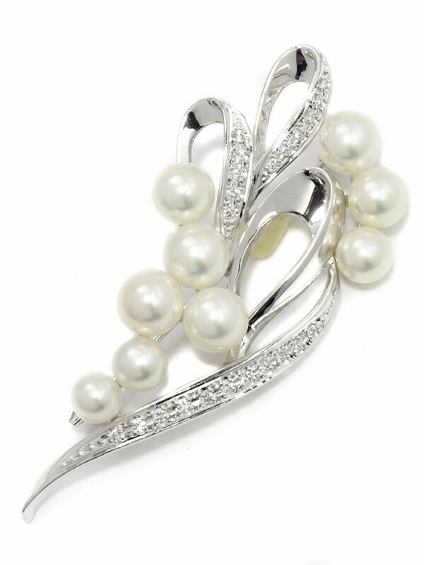 MIKIMOTO】ミキモト『K18WG ブローチ パール5.0～6.5mm ダイヤモンド