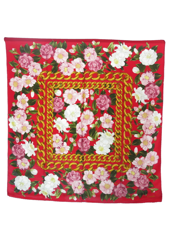 CHANEL】【椿】【カメリア】【イタリア製】シャネル『花柄スカーフ