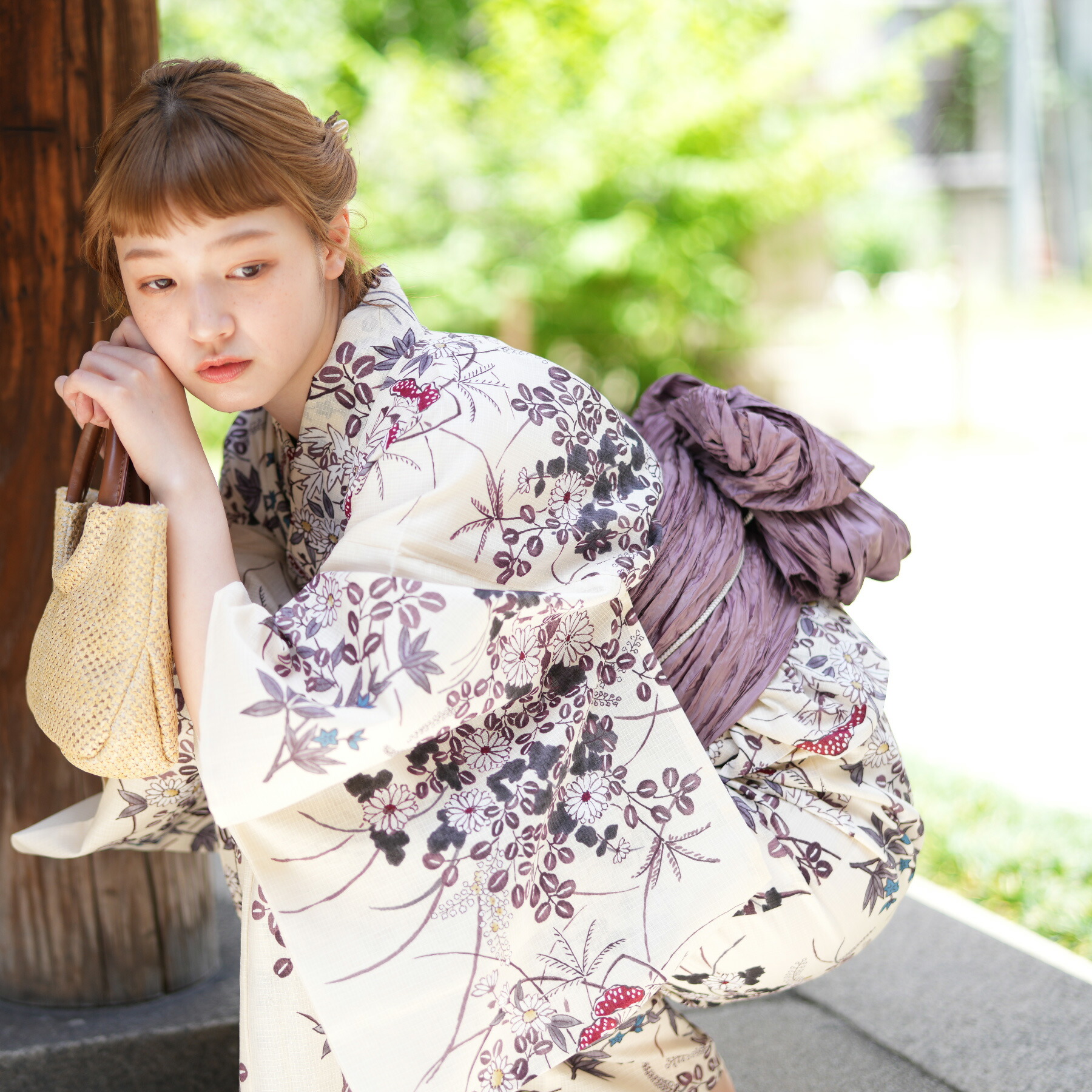 【専用です】二部式浴衣➕作り帯　身幅Lサイズ　うたたね　薔薇柄 綿仕立て上がり浴衣＋しわ兵児帯 2点セット モノトーン薔薇柄｜浴衣