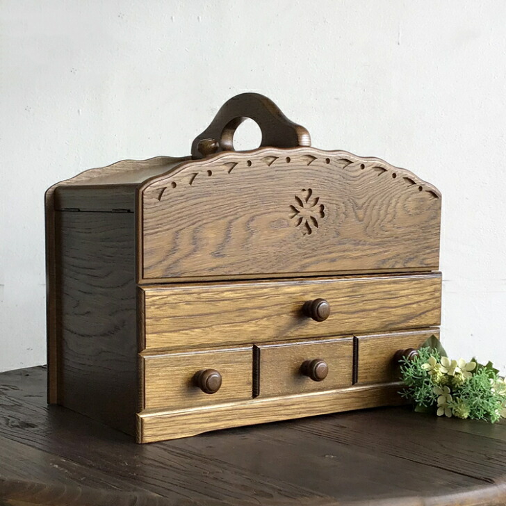 etsukokoアンティーク 木製 バスケット ソーイングボックス 裁縫箱