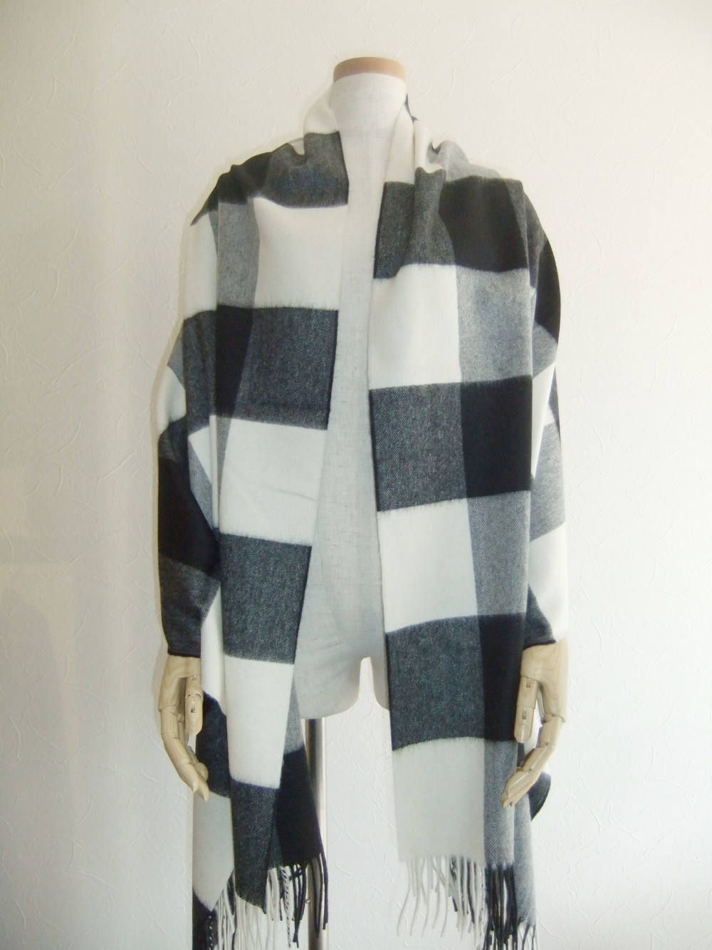 Johnstons - カシミヤ ブロックチェック 大判ストール WA56 (ブラック