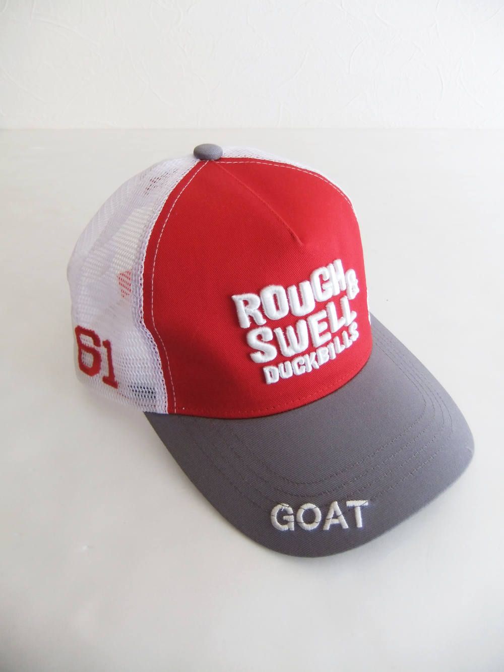rough & swell - TRUCKER CAP ( レッド × グレー ) ロゴ入りキャップ