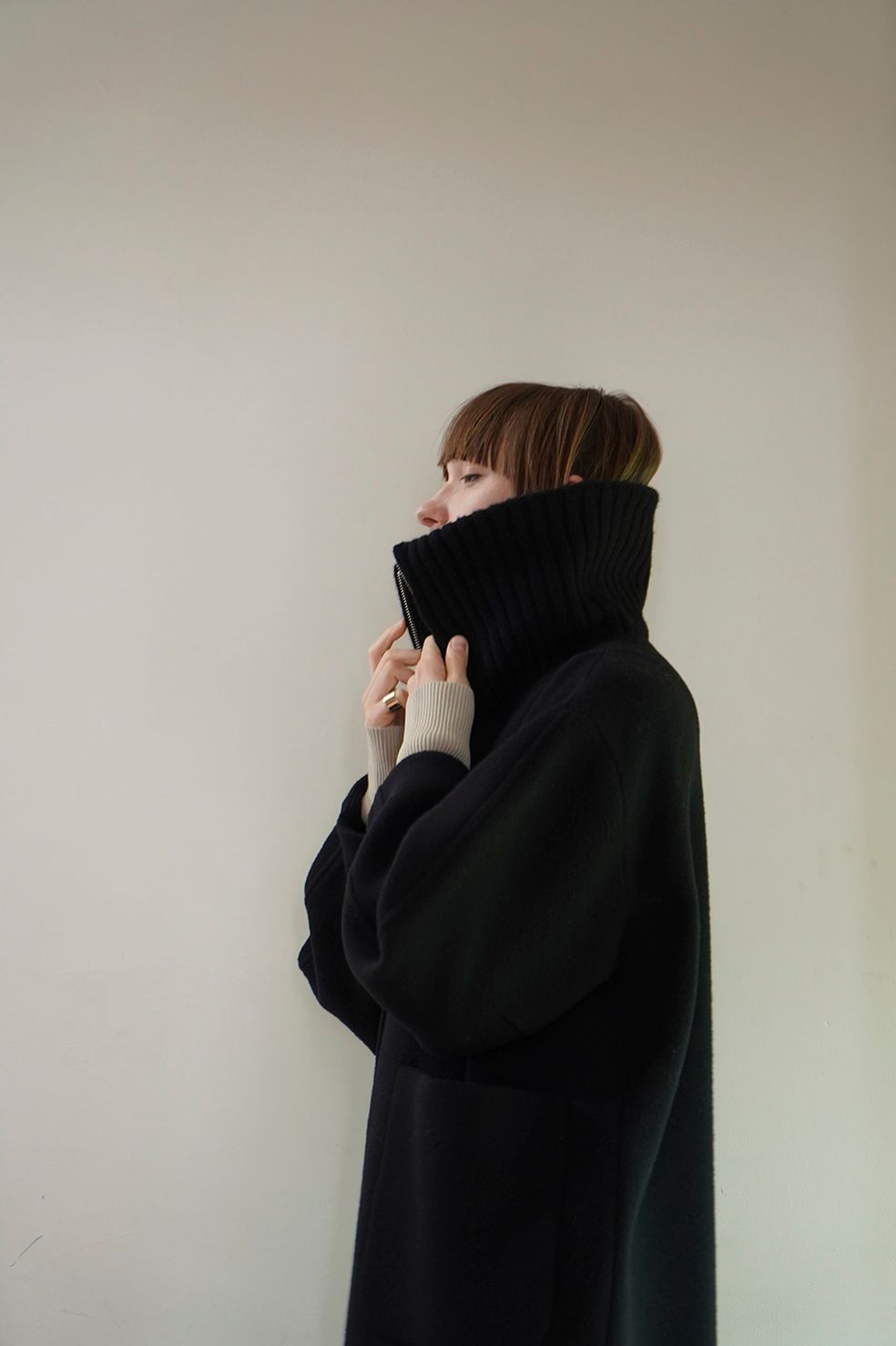 CLANE - エリリブニットシングルコート - RIB COLLAR WOOL LONG COAT