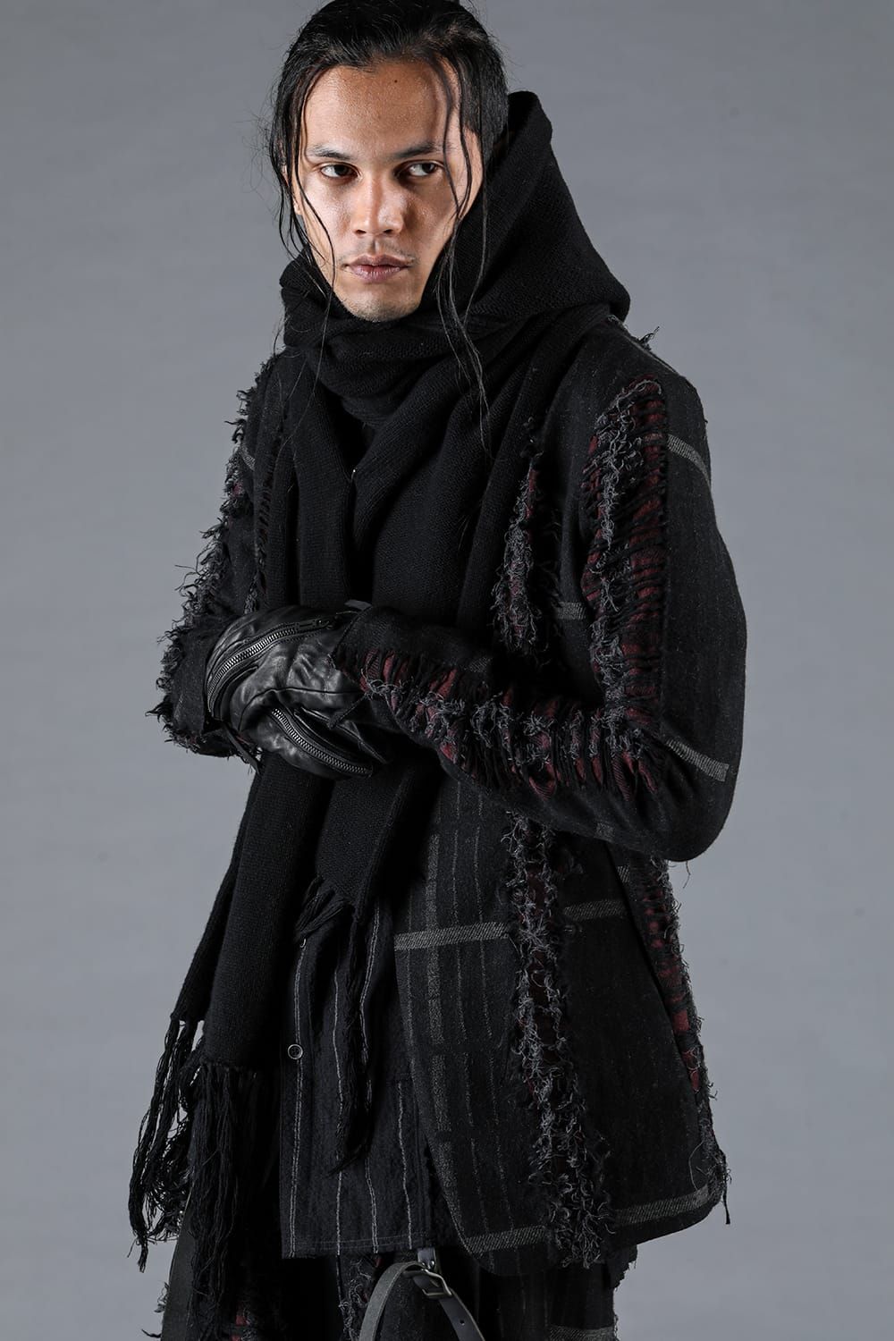 D.HYGEN - Merino Wool Knit Hooded Long Scarf “Black