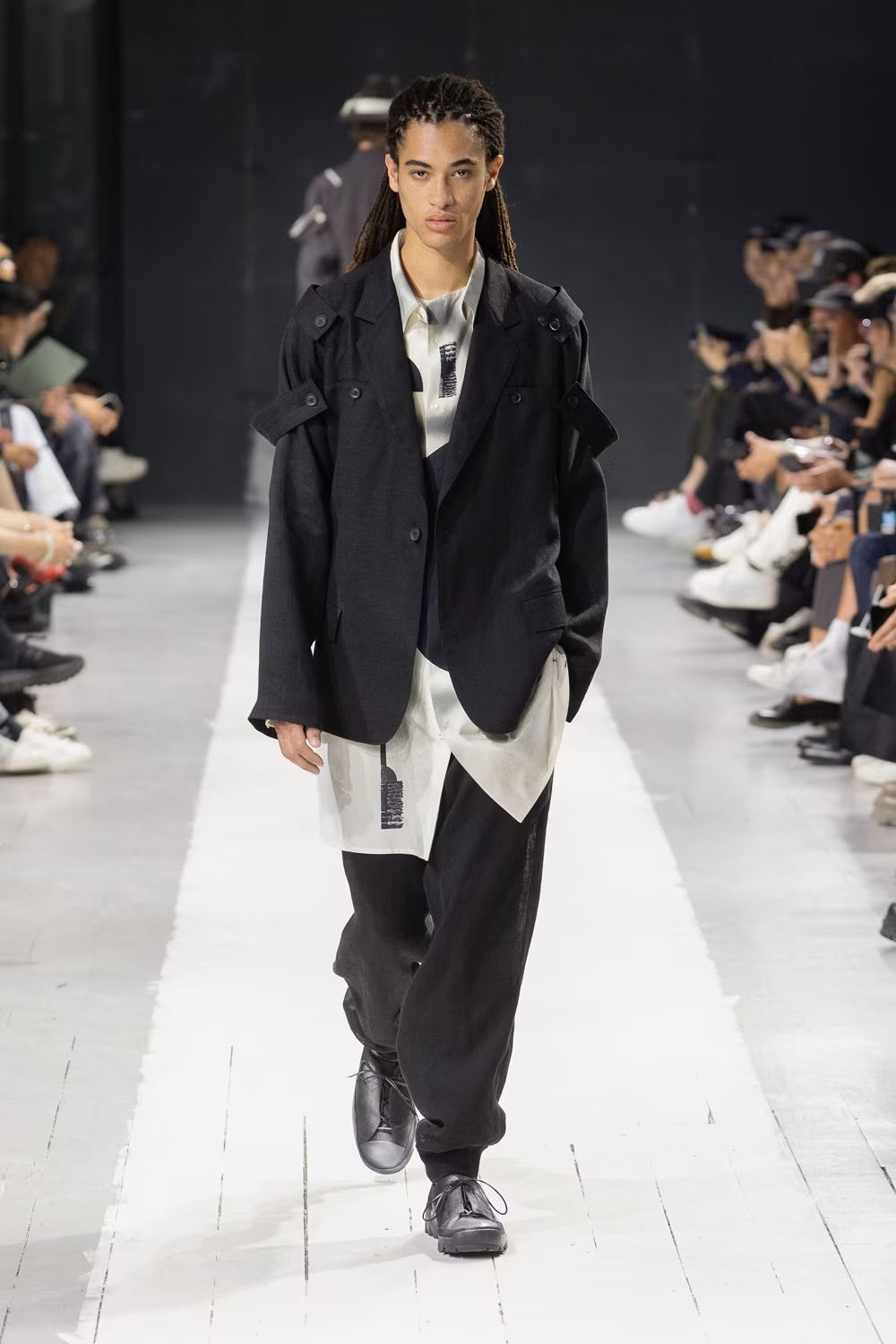 yohji yamamoto - pour homme | 脇リブパンツ (メンズ) / ブラック