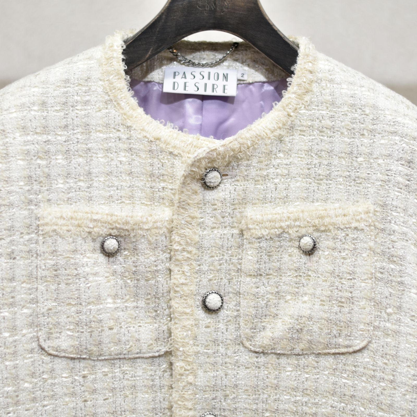 el conductorH - MIXED TWEED BONDAGE NO COLLAR JKT (IVORY