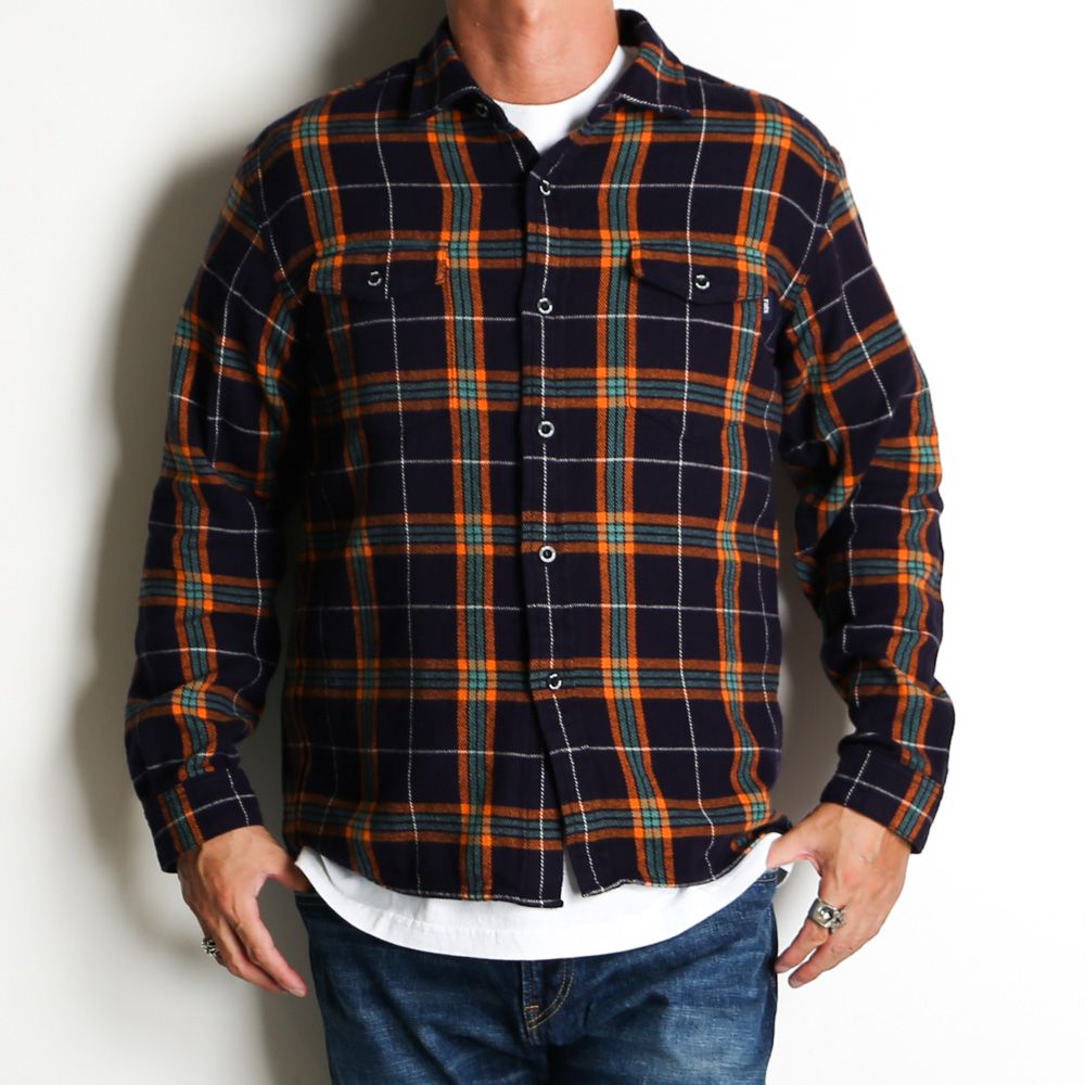 RATS - COTTON FLANNEL NAVY CHECK SHIRT / コットンフランネル