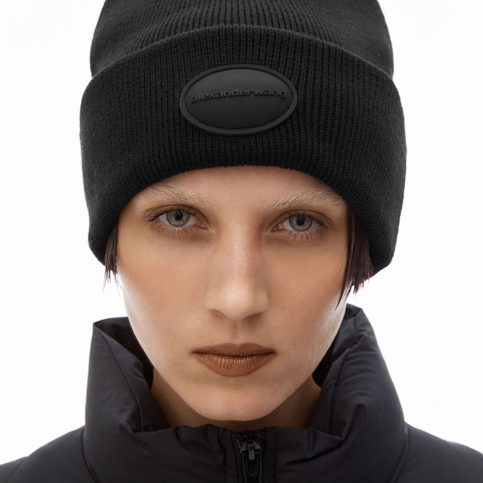alexander wang - 【ラスト1点】RIBBED BEANIE WITH DOMED LOGO PATCH