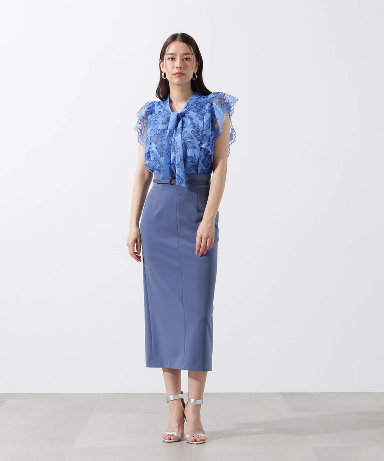 PINKY&DIANNE - ベルト付きサイドリブタイトスカート (ブルー