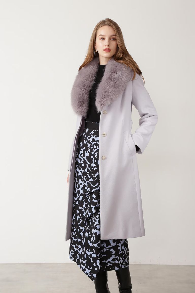 PINKY&DIANNE - カシミヤ混ベルテッドコート（グレー）羊毛 / カシミヤ