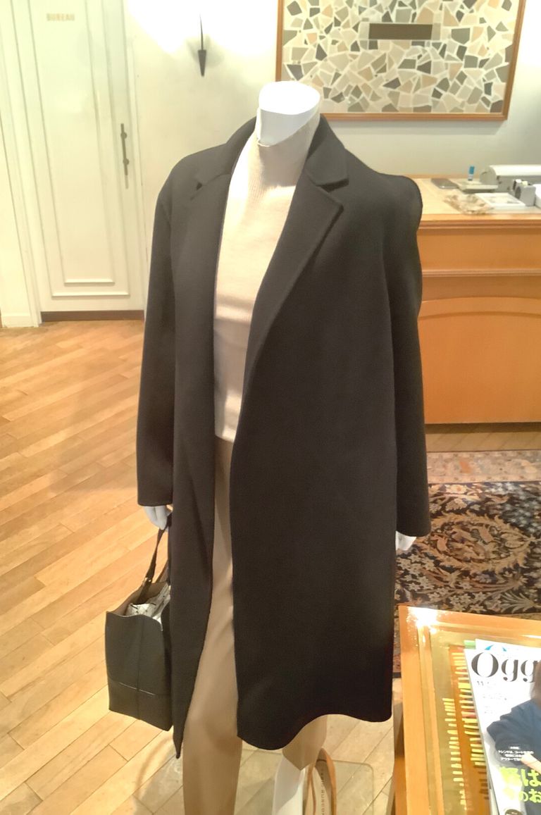 Theory - ダブルフェイスロングコート (ブラック) ウール / リラクシー